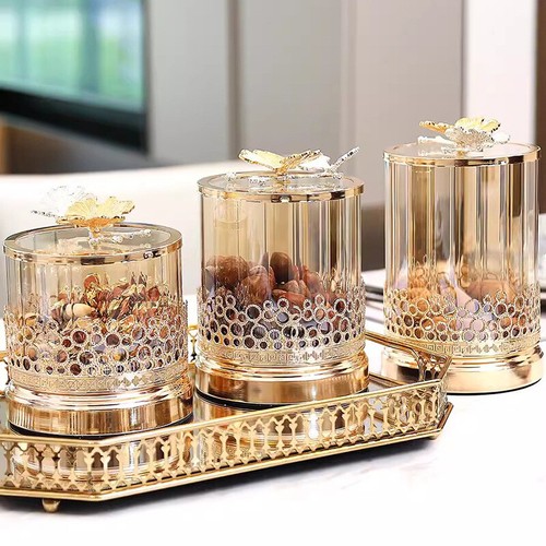 Desktop Sealed Storage Jar Gold Candy Jar Set Glass Decoration Kitchen Storage - Picture 13 of 17