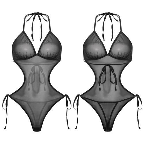 Body de malla transparente para mujer Traje de baño Halter Leotardo Lencería Traje de baño - Imagen 32 de 72