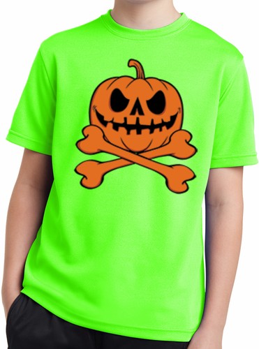 Kids Halloween Pumpkin Skeleton Moisture Wicking T-Shirt - Picture 12 of 14
