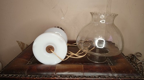 Vintage White Milk Glass with Clear Shade Lamp - Picture 3 of 3