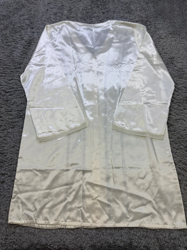 Abrigo de casa de boda Go Softly Robe para mujer mediano marfil satinado plisado encaje brida Foto 2 de 4