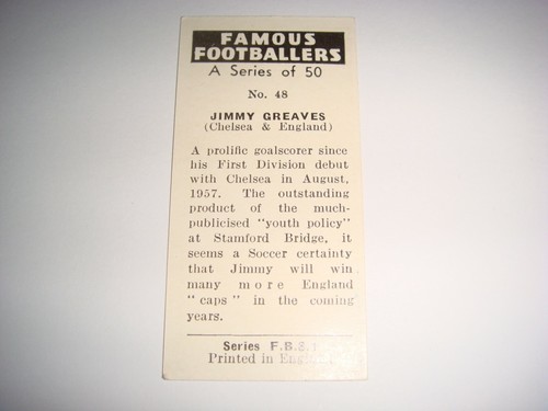 JIMMY GREAVES - X 2 COLOUR VARIATIONS PRIMROSE FOOTBALL FBSI ISSUE VG-EXC C1960 - Picture 3 of 4