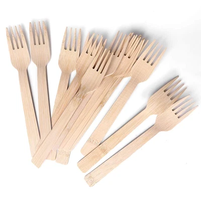 Bamboo Utensils Disposable- 100 PK Bamboo Forks Disposable 100% Compostable B... - Picture 1 of 7