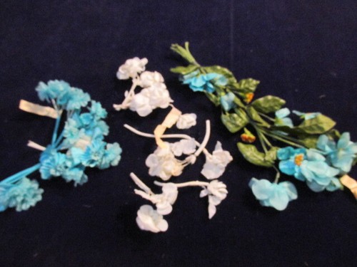 Vtg Millinery Flower Collection Aqua White w/Velvet 1 1/2-2" German H4494 - Picture 3 of 9
