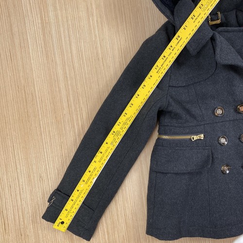 Jessica Simpson Pea Coat Girls Small 7-8 Gray Double Breasted Hooded Jacket - Picture 4 of 10