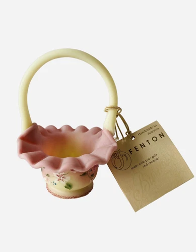 Fenton Hand Painted Burmese Satin Mini Basket QVC 10th Anniversary Bill & George