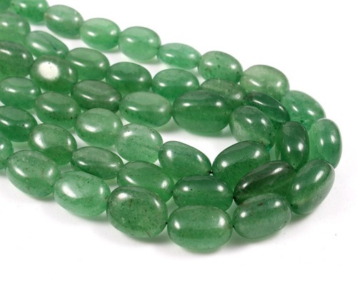 Collana perle ovali lisce quarzo avventurina naturale AAA 3 fili 18 pollici - Foto 6 di 6