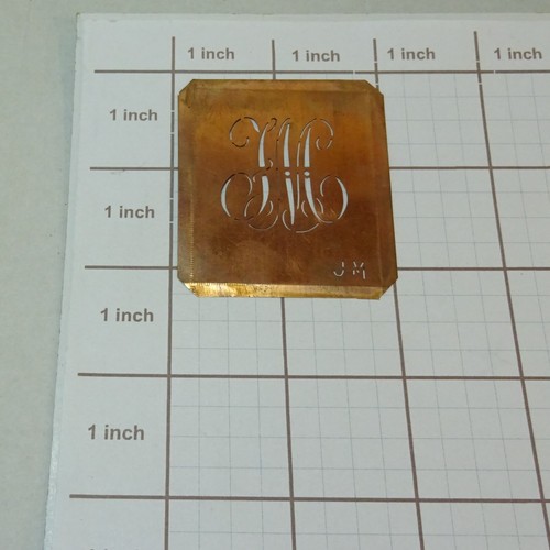 JM J M Monogramm Initialen Buchstaben Kupfer Schablone Antik Kalligraphie Namensschild IM - Bild 3 von 10