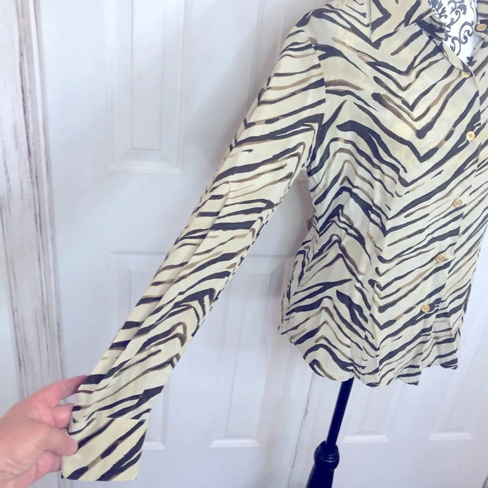 Maggie London silk tiger striped blouse size 4 small - Image 2 of 4