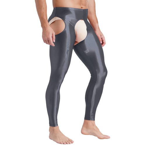 Men Glossy Cutout Compression Pants Solid Color Yoga Base Layer Tights AU - Picture 61 of 100