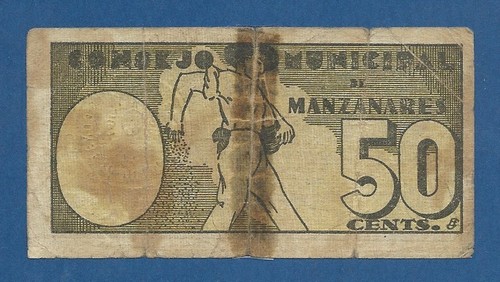 CONSEJO MUNICIPAL DE MANZANARES -- 50 CENTIMOS 1937 -- RC -- SERIE B . - Picture 2 of 2