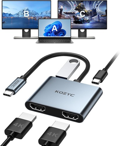 USB C to Dual HDMI Adapter 4K@30Hz, USB C Hub Multiport Adapter with 2xHDMI, ... - Picture 2 of 11