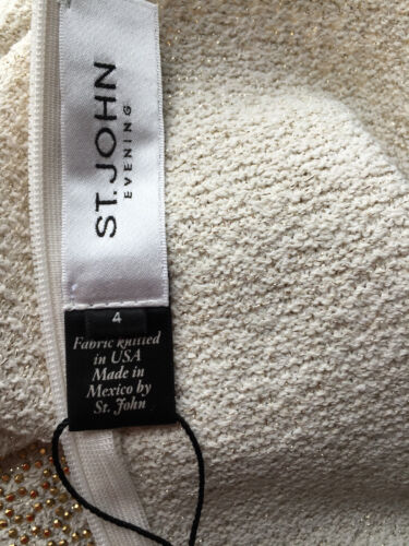 VESTIDO DE NOCHE ST JOHN TALLA 4 VESTIDO BLANCO CREMA BRILLANTE DORADO TWEED TEJIDO LANA - Imagen 8 de 8