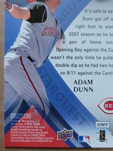Adam Dunn 2008 Upper Deck Starquest Rare Baseball Card SQ-31 - Picture 9 of 10