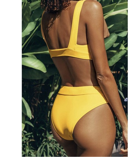 CUPSHE Women's Bright Yellow V Neck Wide Straps Bikini Sets Sz M - Picture 4 of 4