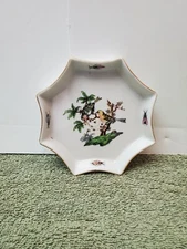 Vintage Porcelain Bird Bugs Octagon Shape Trinket Dish Made in China 