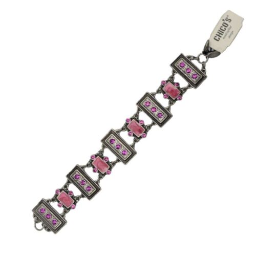 Chicos Bracelet Pink Rhinestones Enamal Silver Tone Handcrafted New Old Stock - Picture 3 of 9