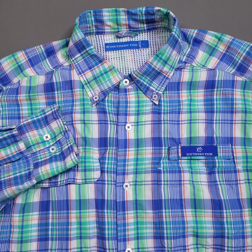 $125 Southern Tide Plaid Performance Fishing Shirt Vented Caped Breathable Large - Picture 1 of 12