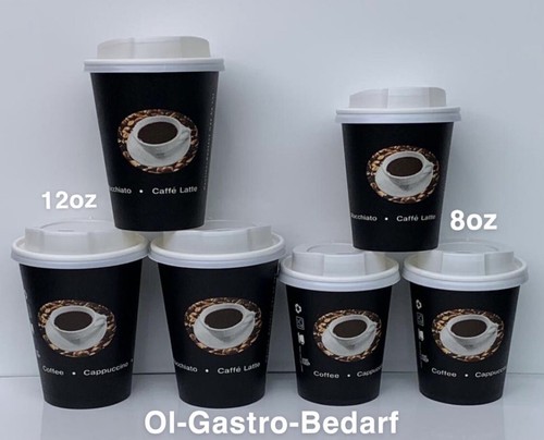 1000 Hartpapier 200 ml Coffee to go Becher Pappbecher Schwarz mit Deckel - Bild 2 von 2