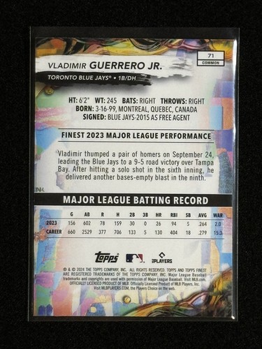 Vlad Guerrero Jr. - 2024 Topps Finest Common Base #71 Toronto Blue Jays - Picture 2 of 2