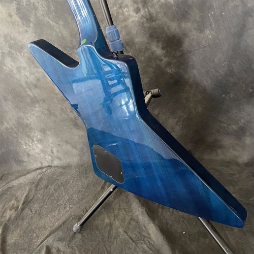 Custom Blue Explorer Electric Guitar 3H Pickups Mahogany Body Solid Black Part - Picture 8 of 9