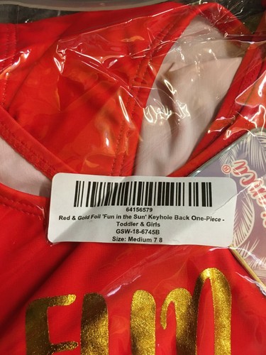 Girls Swimwear Red & Gold Foil Keyhole One Piece Size 7-8 Years NEW FREE P&P (B) - Picture 3 of 4