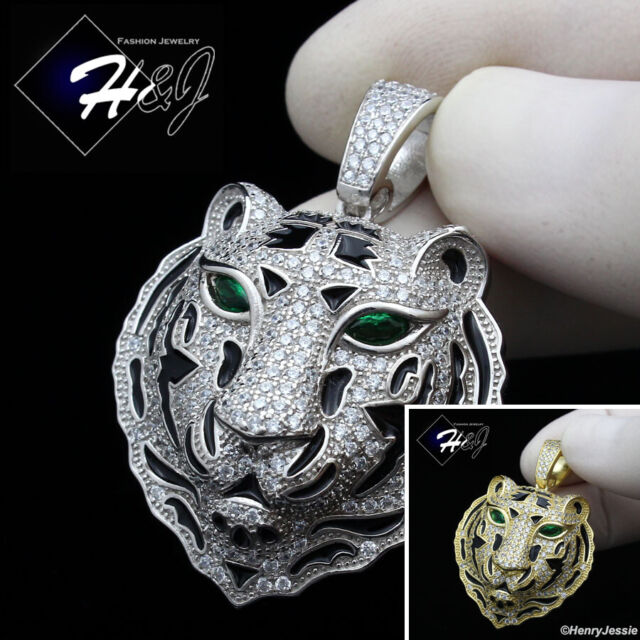 925 STERLING SILVER ICY CUBIC ZIRCONIA GOLD/BLACK PLATED TIGER HEAD PENDANT*247 925 STERLING SILVER ICY CUBIC ZIRCONIA GOLD/BLACK PLATED TIGER HEAD PENDANT*247