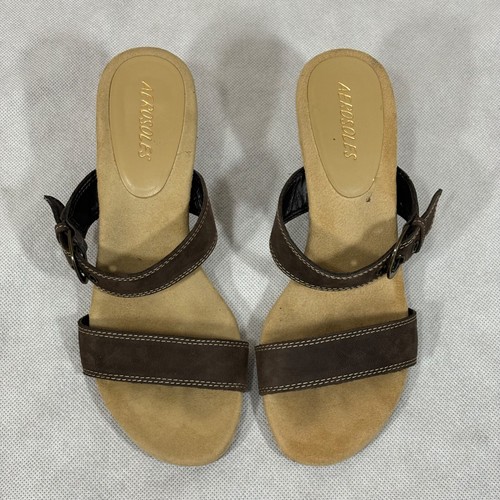 Sandalias de tacón con correas de cuero marrón aerosoles para mujer talla 7 - Imagen 14 de 23