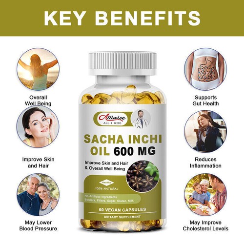 Sacha Inchi Oil Capsules 600MG Organic Dietary supplements Antioxidant 120 Pills - Imagen 3 de 7