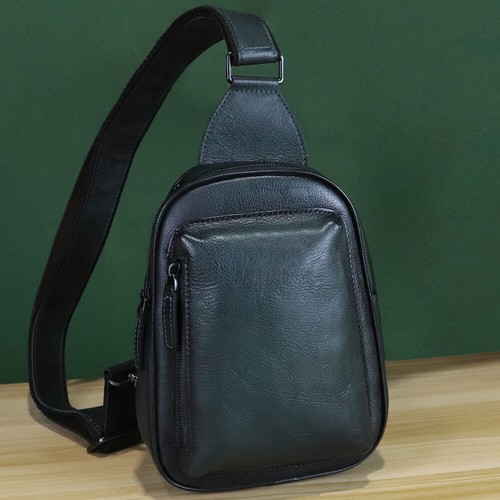 Genuine Leather Sling Bag Women Men Leather Crossbody Bag Sling Backpack Purse - Picture 3 of 11