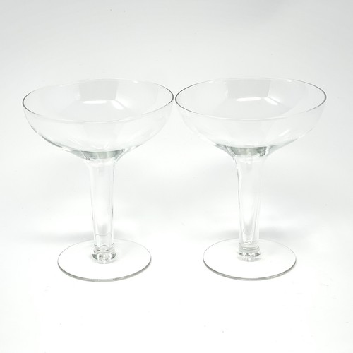 Hollow Stem Champagne Coupes Hand Blown Clear Glasses 5x4” Set Of 2 Vintage MCM