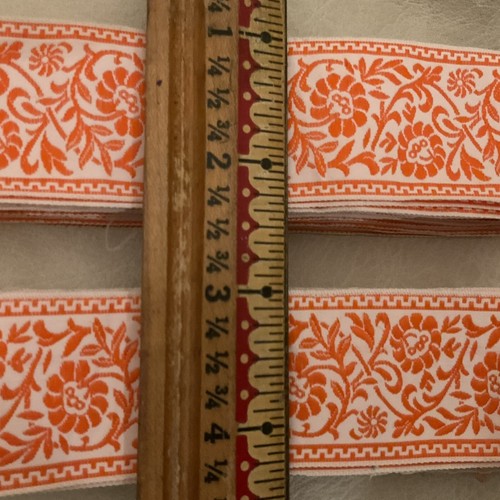 Vintage French Ombre Rococo Trim & Embroidered Jacquard Ribbon Orange - 22 yards - Picture 11 of 11