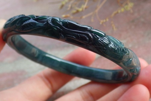 Brazalete Brazalete Certificado Icy Natural A JADE JADEITA Dragón Fénix 60mm 102526 - Imagen 6 de 18