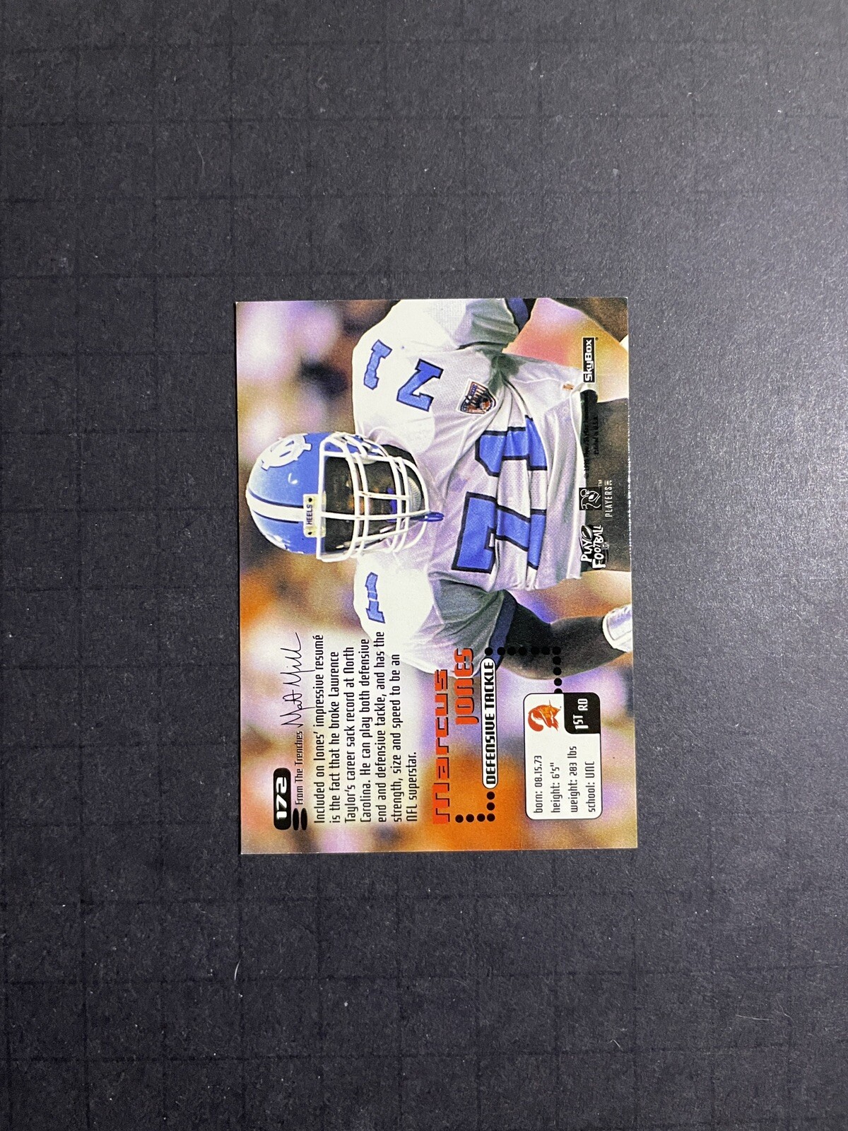 1996 Skybox Impact Marcus Jones Rookie Card #172 - UNC Tar Heels - Picture 2 of 2