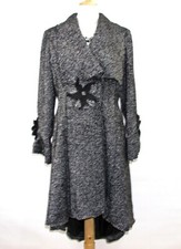 Per Una M&s Unusual Speziale Black Grey Tweed Chloe Applique Coat 14 Bnwt Rare