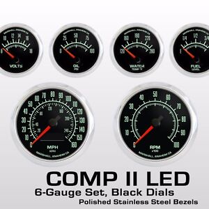 C2-60s-Muscle-6-Gauge-Set-Stainless-Bezels-240-33-Ohm-Fuel-Level-2966SS