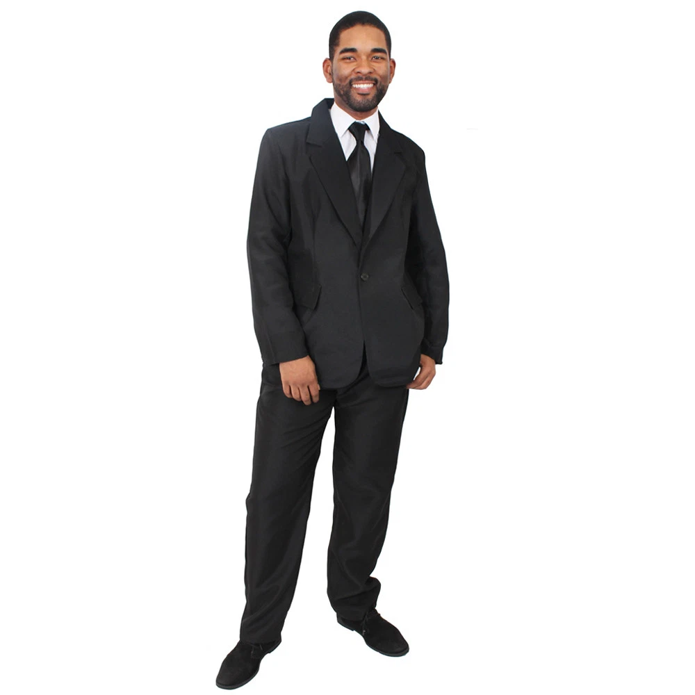 MENS PLAIN BLACK SUIT FANCY DRESS TUXEDO COSTUME SECRET AGENT BLUES OUTFIT