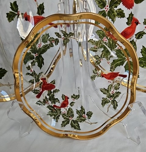 3 Lefton Glass CARDINAL Dishes Designer Collection Michio Suzuki Christmas VGUC - Picture 7 of 12