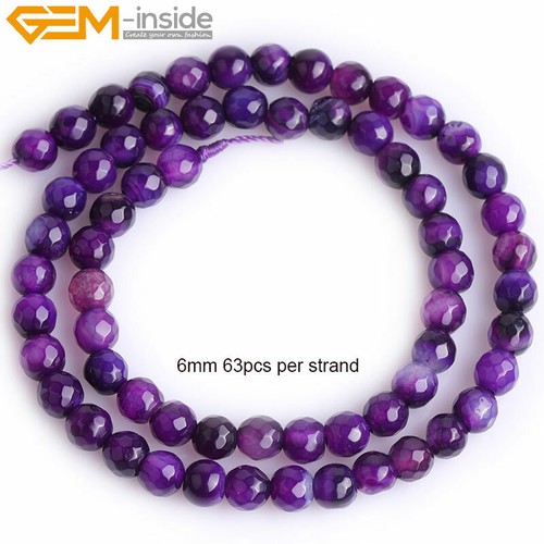 Natural Purple Striped Agate Gemstone Loose Beads For Jewelry Making 15" Faceted - Picture 2 of 28
