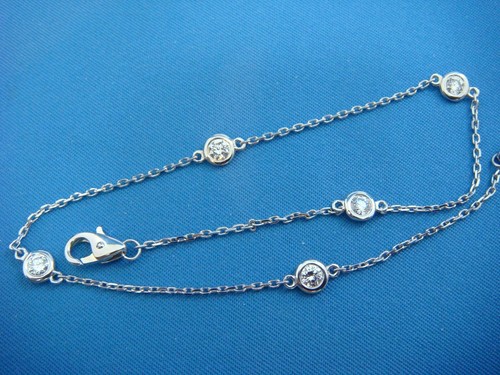 5 STATIONS 0.65 CT "DIAMONDS BY THE YARD" 14K WHITE GOLD ANKLET 10 INCHES LONG - Picture 6 of 7