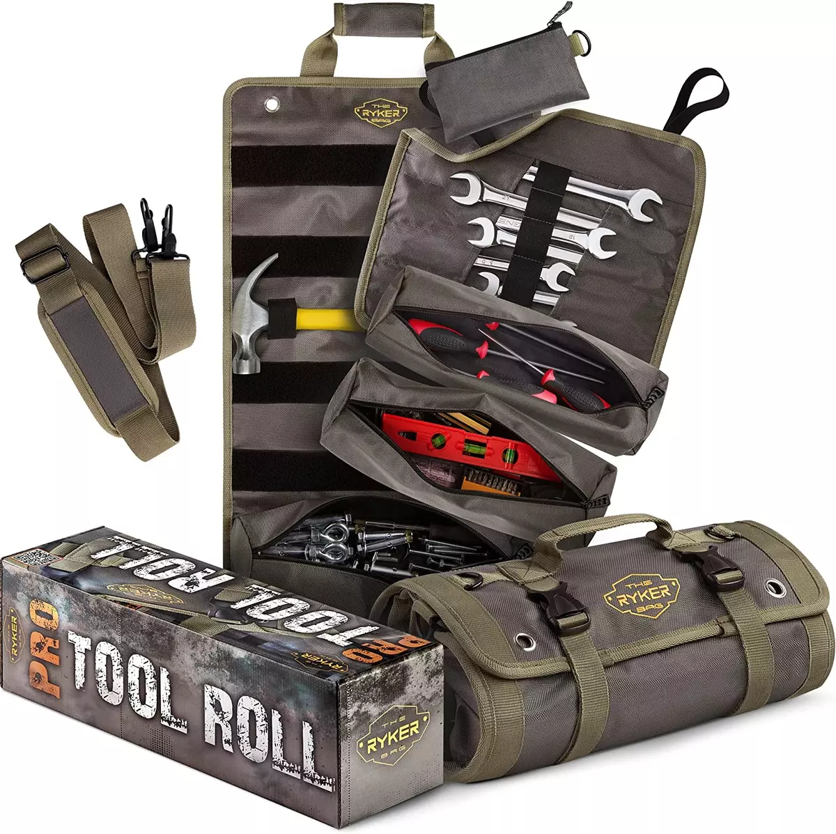 Pro Tool Roll Organizer 4 Detachable Tool Pouches + Heavy Duty Roll Up Tool  Bag