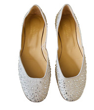VALENTINO GARAVANI CYRSTAL STUDDED FLATS WOMEN SZ 37.5 /7.5 SILVER LEATHER SHOES