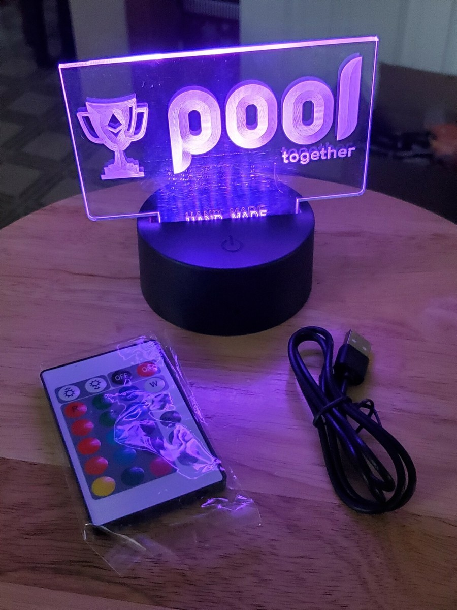 POOLTOGETHER RGB LED POWERED CRYPTO PLEXI DESKTOP SIGN- REMOTE, STAND & USB  CORD