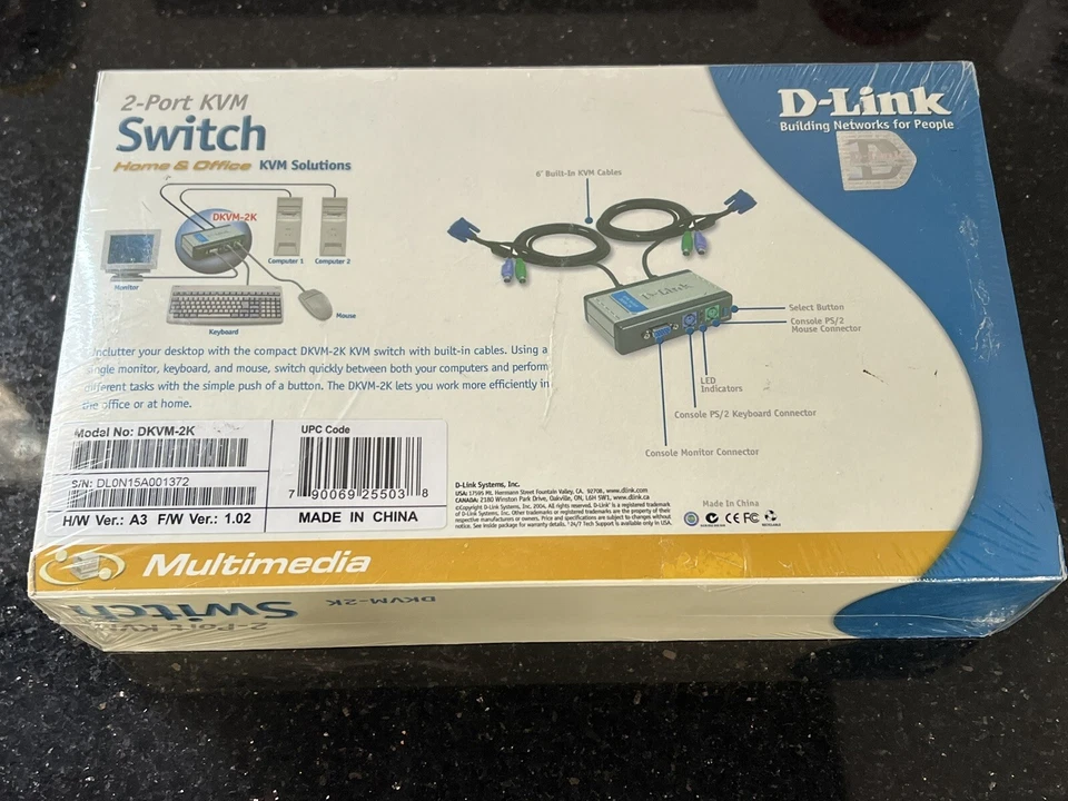 D-Link DKVM (DKVM-2U) 2-Ports External KVM switch USB SEALED FAST Shipping - Image 2 of 3