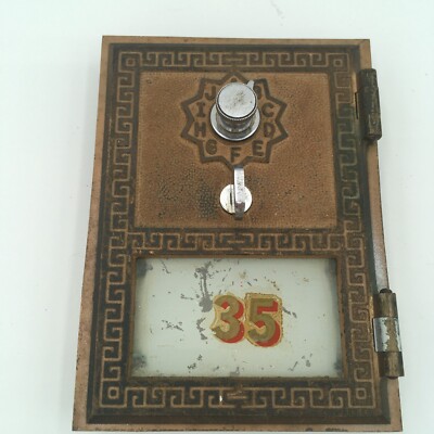 Vintage Antique Brass US Post Office Mailbox Door # 35 with Combination EF-CD-A