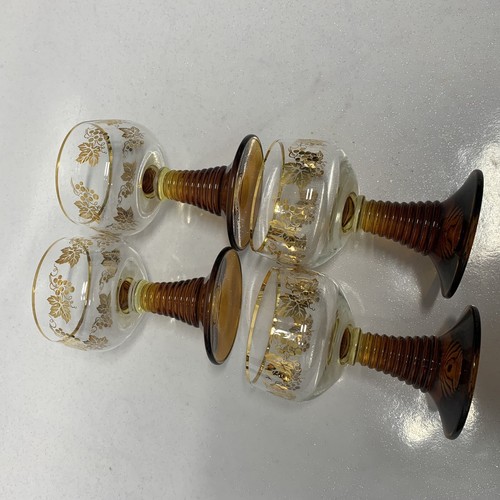 Vintage Bernstein Bienenstock Stiel Wein Cocktail Glas Set/4 Goldrand Bargeschirr Unterhaltung - Bild 4 von 9