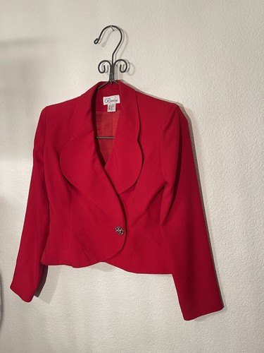 Rimini Women’s Vintage 2 Piece Suit Jacket Skirt Rhinestones On Buttons Red - Picture 1 of 10