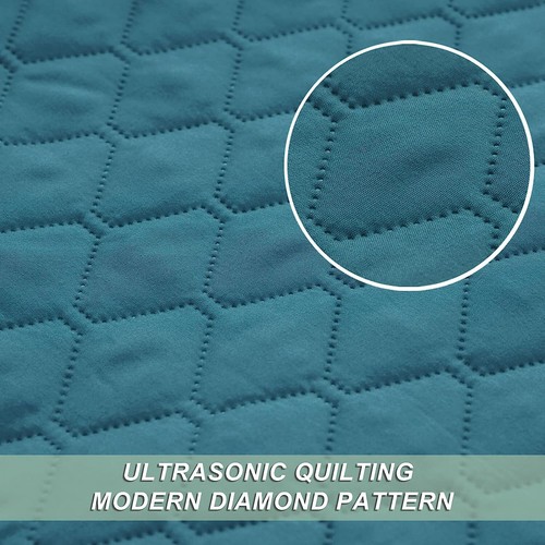 Dusty Teal 92x88'' Queen Size Reversible Quilt Sheet With 20x26'' Pillow Shams - Picture 3 of 5