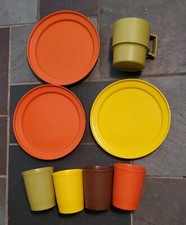 Vintage Tupperware Lot Harvest Colors 4 Tumblers 3 Plates 1 Cup 1970s