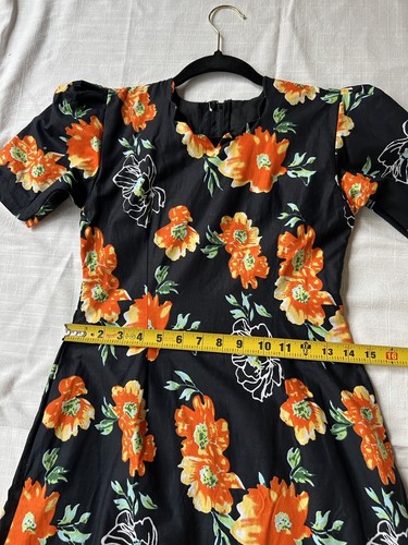 Vintage 60s Inspired Homemade Black Floral Dress Matches a Size XS - Picture 11 of 13